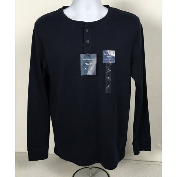 Croft n Barrow Mens Top Size S Easy Care Henley Navy Long Sleeve Navy Blue New - Picture 1 of 16